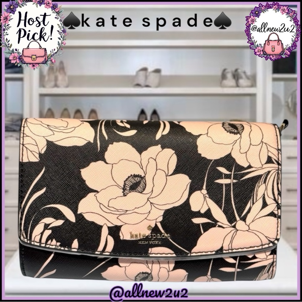 New Kate Spade Bedford Black and Cream Floral Crossbody Clutch Multi-Host Pick